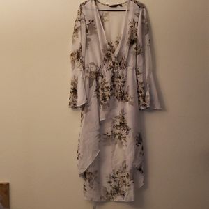 Sheer white long floral blouse